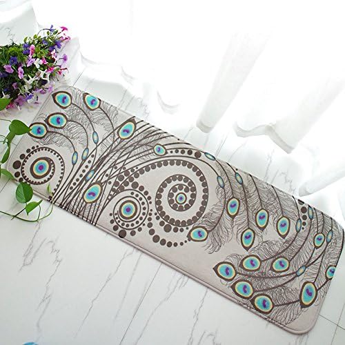 Easychan Soft Flannel Non-Slip Kitchen rug Carpet Doormats Bathroom Mat Size of 15.7 x 47.2 Inch (Peacock 1)