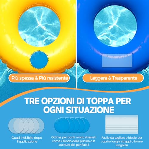AAROVIBE Kit Riparazione Piscina con Toppe per Piscina – Colla PVC Trasparente, Impermeabile e a Rapida Asciugatura per Gonfiabili, Materassini, Letti ad Aria, Barche in PVC, Piscine, Tende (60ml)