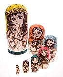 Moonmo 7pcs Beautiful Handmade Wooden Russia Nesting Dolls Gift Russian Nesting Wishing Dolls Cute Dog Matryoshka Traditional.