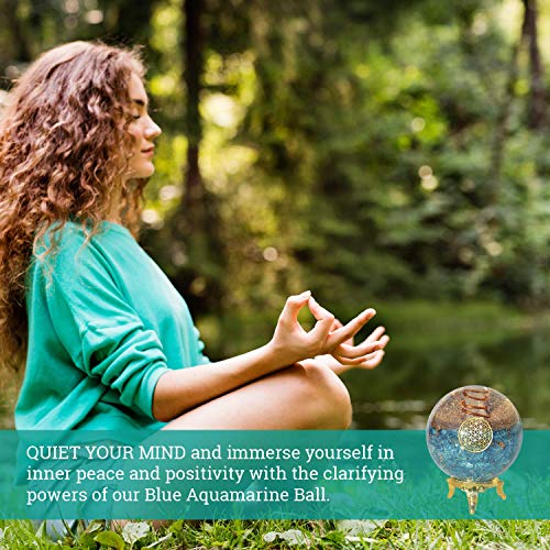 Orgonite Crystal Blue Aquamarine Crystal Ball with Stand for Positive Energy, E-emission Protection and Chakra Balancing… - Image 3