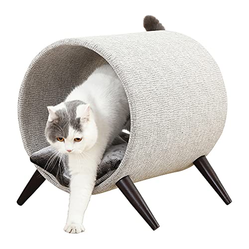 Cat Craft Tunnel Bed with Wooden Legs Elevated Cat Tunnel Features Plush Bed Inside for