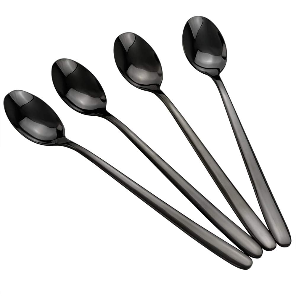 Vababa Black Stainless Steel Long Handle Spoon, Set of 8