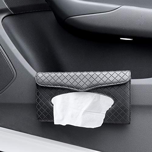 Beaverve Car Tissue Holder, Luxury Tissue Box Holder for Car, Sun Visor Napkin Holder, Hanging Car Tissues Holder for Car & Truck Decoration, PU Leather Backseat Car Tissue Box with 1 Tissue Refill