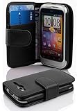 Cadorabo - Book Style Wallet Design for HTC WILDFIRE S with 2 Card Slots and Money Pouch - Etui Case Cover Protection in OXID-BLACK