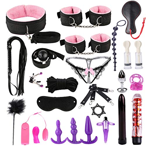 BUBUCAST 26 Pcs Bed Bundled Set Kit Nylon Leather Couples Flirt SM Game Couple Toys