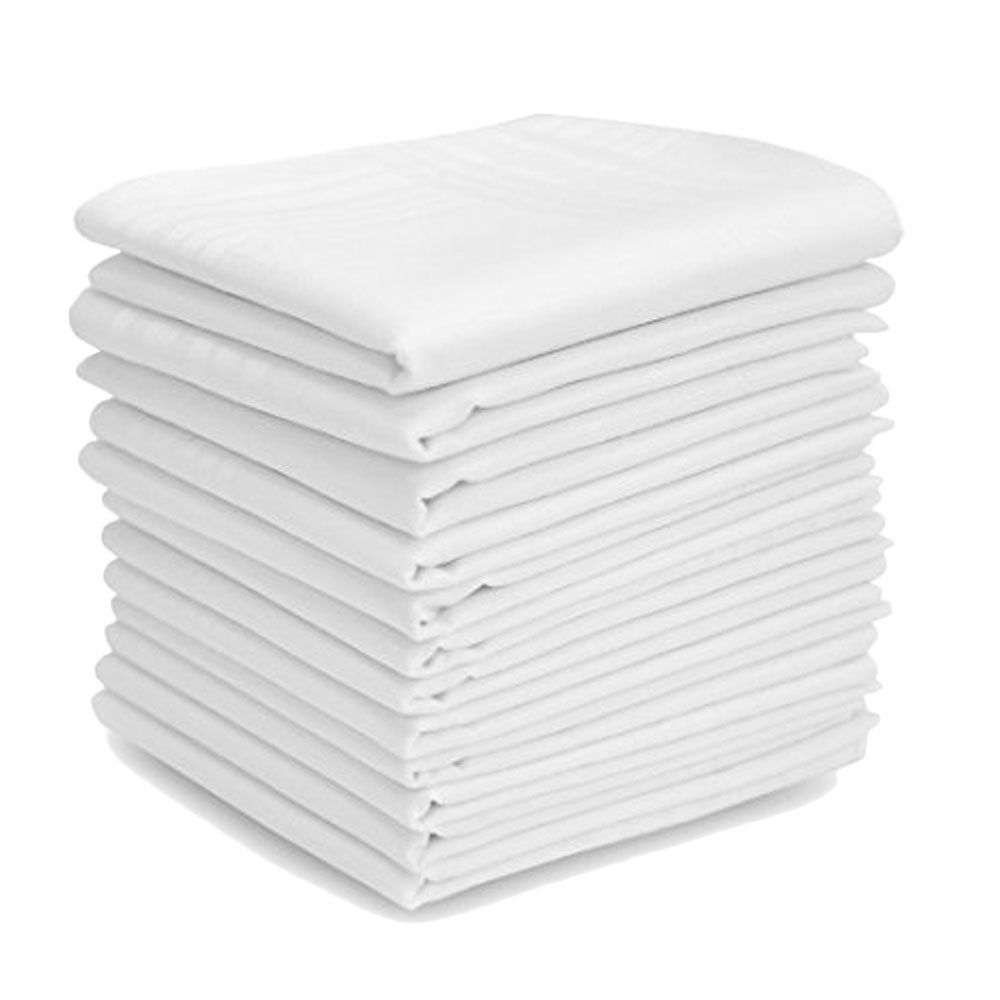 TOSKATOK® White 12 pack 100% Cotton Mens Handkerchiefs 44x44cm
