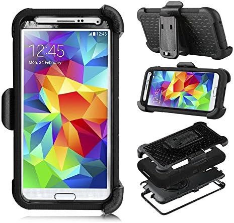 Galaxy S5 Case, I9600 Case,Yyue Ultra Shock&amp;drop-proof Amy-grade Protective Hard Defender Case and Three Layer Hard Shell Cover Holster with 360 Degree Rotating Ring Bracket Protective Case for Samsung Galaxy S5 I9600 -- TPU Rubber &amp; Silicone Case with Stand &amp; Clip for Samsung Galaxy S5 I9600--black