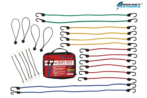 ROCKET STRAPS | 24PC Heavy Duty Bungee Cords With Hooks | Bungee Cord Set Includes | Tie Downs | Ball Bungees | Carrying Bag | 50/50 Latex & Rubber Bungee Cords For Extreme Strength