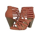 LEXIS! Women's Braided Strappy Cage Stacked Mid Heel Ankle Bootie