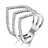 Redbarry Triple V Shaped Rings with Micro CZ Stones Paved in 18k Platinum Plated, Size 9