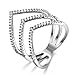 Redbarry Triple V Shaped Rings with Micro CZ Stones Paved in 18k Platinum Plated, Size 9