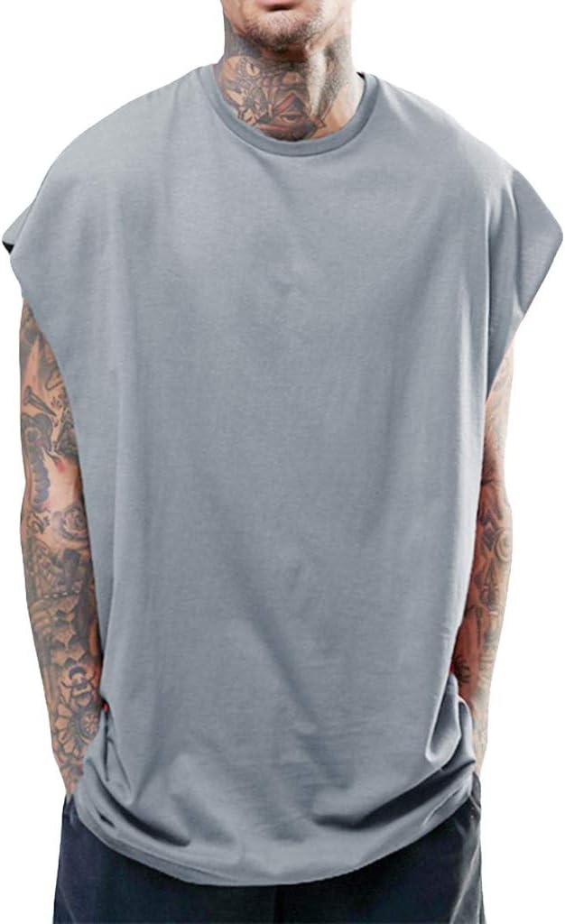 VOWUA Mens Gym Tank Tops Sleeveless Workout Bodybuilding Muscle Tee Training Sports Sleeveless T Shirt