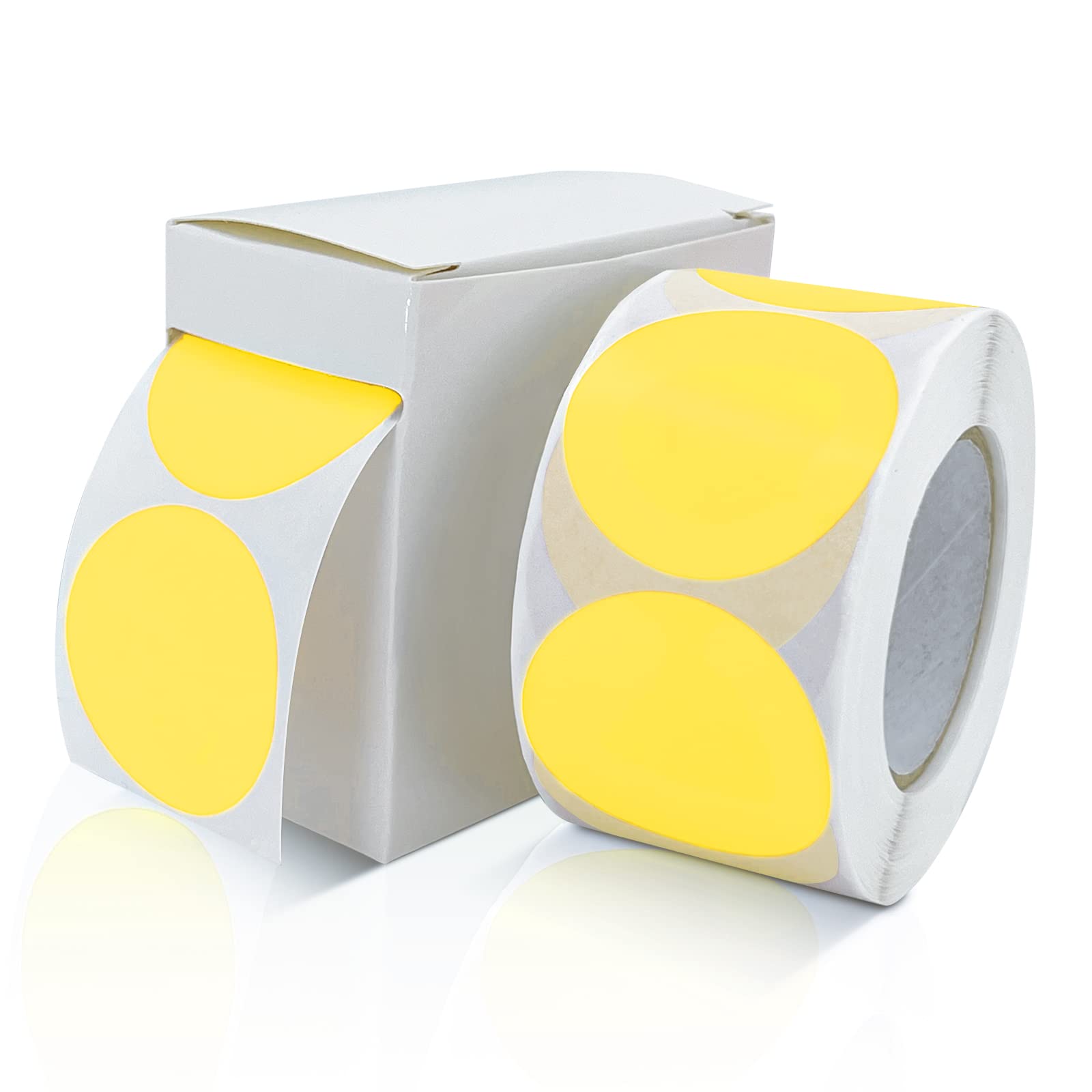 Round Stickers Yellow 38mm Circle Labels with Dispenser Box Color Coding Dot Sticker Waterproof Removable Roll of 500