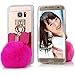 S7 Edge Case,Galaxy S7 Edge Case - Mavis's Diary 3D Handmade Bling Pink Mirror Soft TPU Design Lovely Hot Pink Bow with Fluff Ball Shiny Crystal Diamonds Clear Cover for Samsung Galaxy S7 Edge (2016)