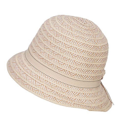 Women's Bow Toyo Braid Cloche - Tan White OSFM
