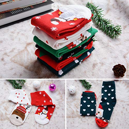 Christmas Cotton Socks,Aniwon 6 Pairs Funny Christmas Holiday Socks Printed Crew Socks Soft Warm Winter Casual Socks for Women Men