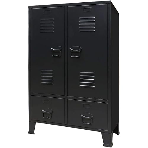 vidaXL Wardrobe Metal Industrial Style，2-Door Armoire with Shelves and Storage Drawers, 26.4"x13.8"x42.1" Black