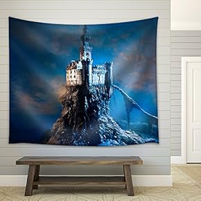 Old Castle on The Hill - Fabric Wall Tapestry Home Decor - 51x60 inches