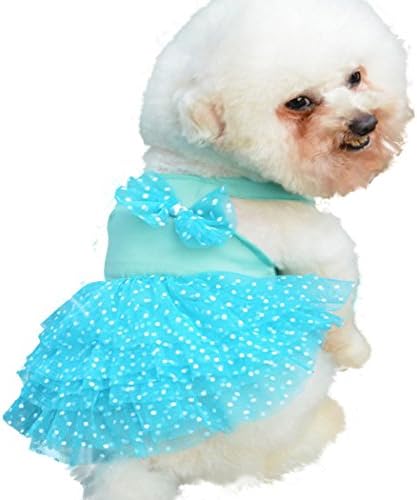 Small Pet Girl Dog Clothes Apparel Summer Princess Dress Size S (blue)