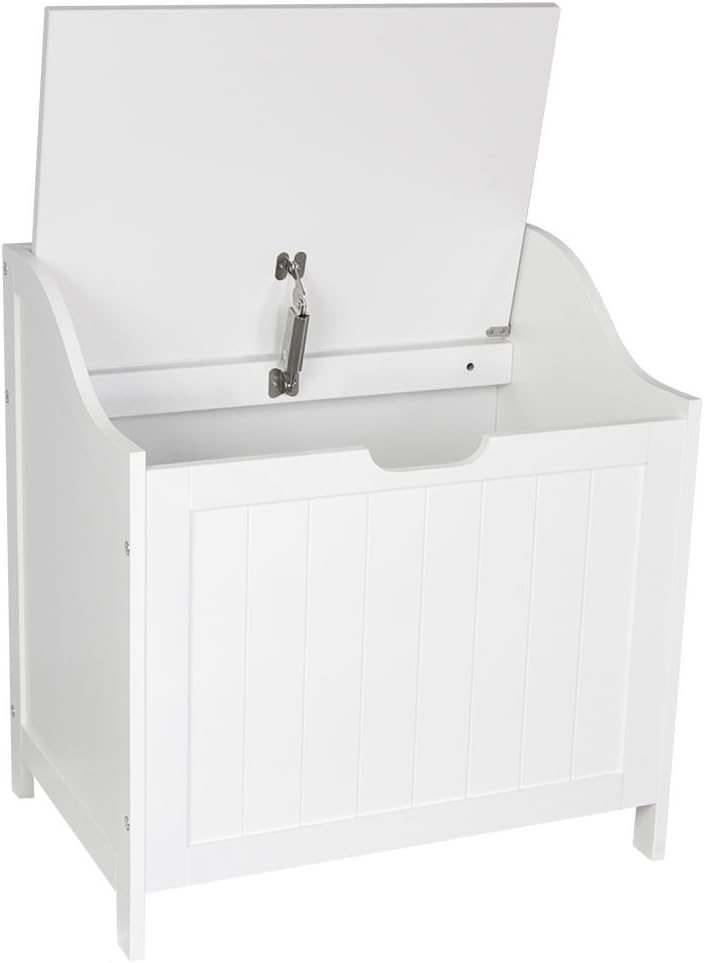 Bath Vida Priano Bathroom Laundry Cabinet Storage Cupboard Chest Bin Wooden Basket Unit, White, H 58 x W 56 x D 38 cm approx - Image 3