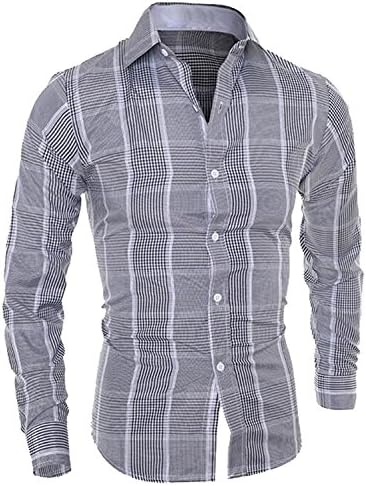 Eault Slim Men's Fashion Turn Down Collar Lattice Pattem Button Down Men fashion GreyUS Medium-(China X-Large) Comfortable