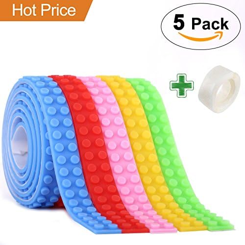 Block Tape for Lego Bricks with Self-Adhesive, Non-Toxic Reusable and Cuttable Compatible with Lego Block Toys and Major Brands Building Blocks, 5 Colors 3.3 ft of Each, Perfect DIY Gift for Kids