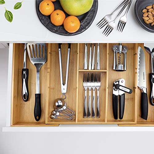 Pristine Bamboo Expandable Drawer Organizers for Kitchen Extra Deep