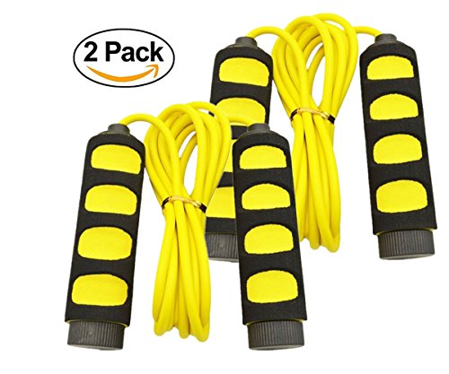 KINGSOO Jump Rope for Kids Adult- Adjustable Speed Jump Rope Lightweight Exercise Fitness (2PACK-Yellow)