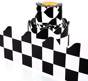 Bulletin Board Borders Trimmer 50ft Rolled Scalloped Black White Check Border Trim for Back School Classroom Blackboard Whiteboard Study Room Wall Decoration