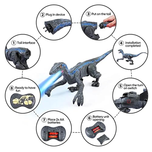 Juguetes de Dinosaurio para Niños, Dinosaurio Control Remoto de 2.4Ghz con Truco de Rotación de 360°, Dinosaurio Robot de Control Remoto con Luces y Rugidos, Regalos para Niños y Niñas de 3 a 8 Año