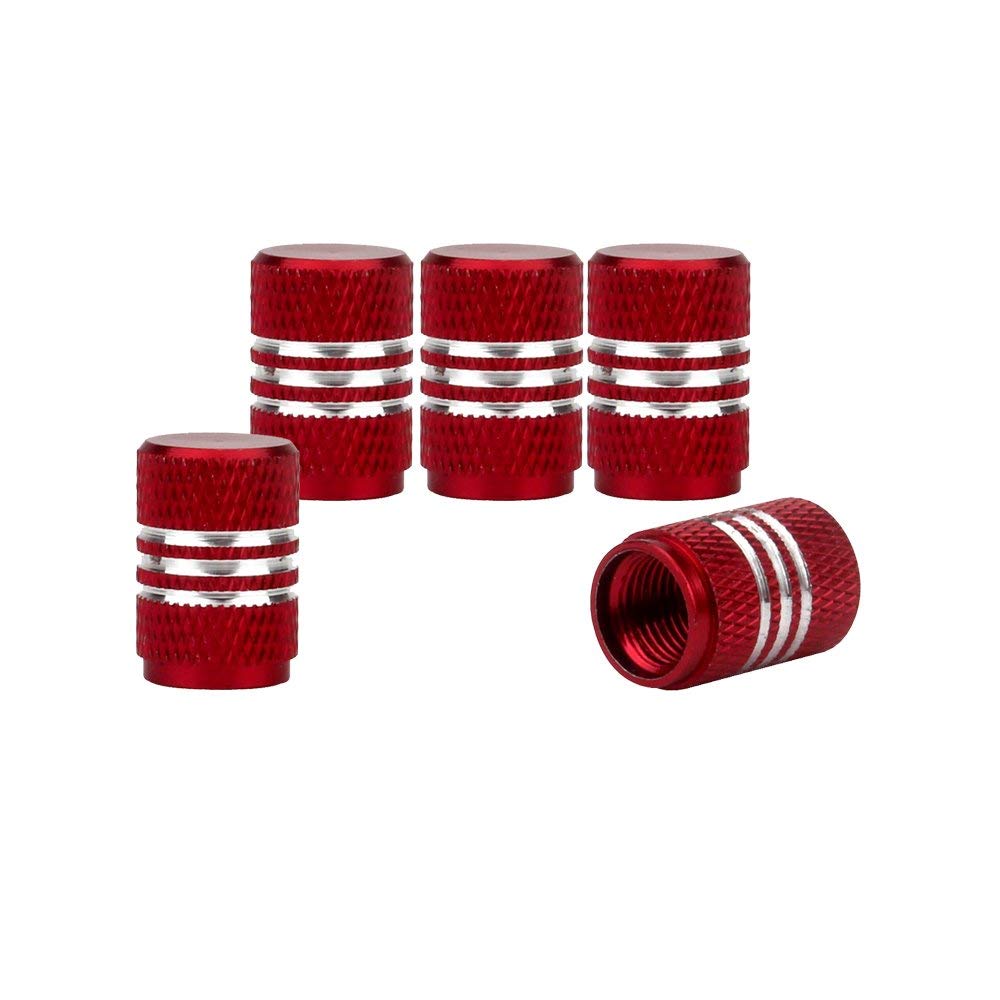 SENZEAL 5x Silver Around Dust Caps Aluminum Alloy Custom Universal Tyre Valve Covers Red