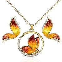Yevison Women Necklace Earring Round Butterfly Pendant Girl Chain Collar Ear Studs Party Wedding Jewellery Set Love Gift Practical