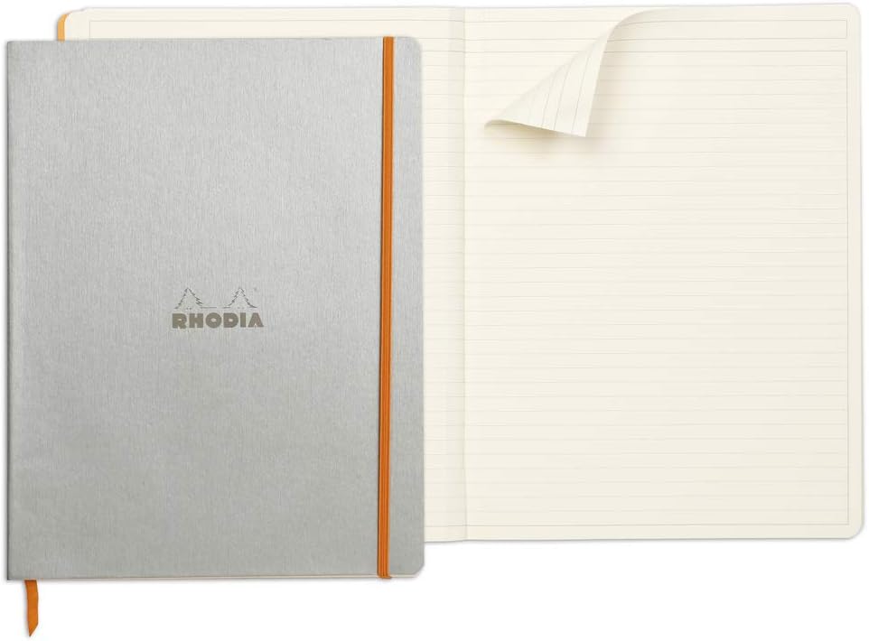 RHODIA 117701C, Silver Flexible Notebook, A4+, Lined, 160 Detachable Pages, Ivory Clairefontaine Paper 90 g/m, Bookmark - Image 4