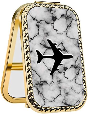 Specialized Design Rectangle Golden Marble Airplane Portable makeup mirror, Travel Compact Portable Pocket Folding Makeup Vanity Cosmetic Mirror for Women