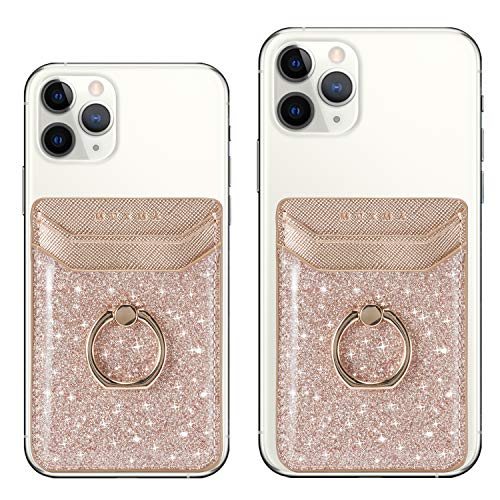 TOPWOOZU Phone Card Holder with Ring Grip for Back of Phone,Adhesive Stick-on Credit Card Wallet Pocket for iPhone,Android and Smartphones - Thumbnail 6