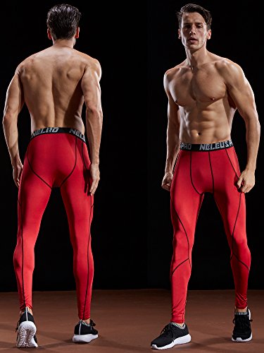 Neleus Men's 2 Pack Compression Sport Tights Pants,6013,Black (Red Stripe),Red,US L,EU XL