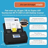 ScanSnap iX1600 Black Document Scanner WiFi 5GHz Touchscreen USB 3.2 ADF view 2