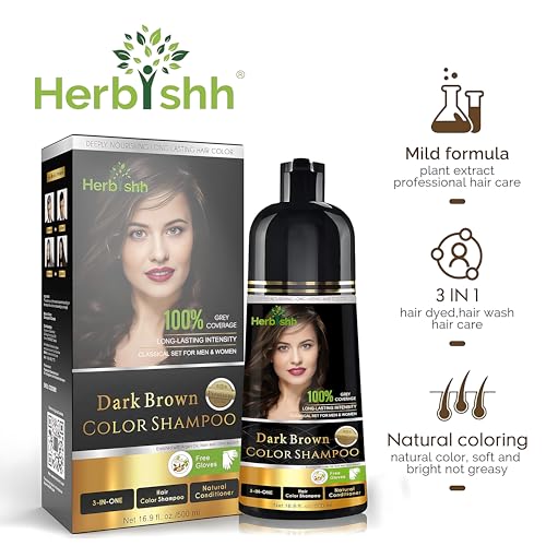 Herbishh Hair Color Shampoo For Gray Hair – Magic Hair Dye Shampoo – Colors Hair In Minutes–Long Lasting–500 Ml–3-In-1 Hair Color–Ammonia-Free | Herbishh (Dark Brown)