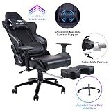 KILLABEE Big and Tall 350lb Massage Gaming Chair Metal Base - Adjustable Massage Lumbar Cushion, Retractable Footrest High Back Ergonomic Leather Racing Computer Desk Executive Office Chair