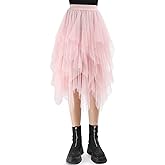 Monbessi Tulle Skirts for Women Ladies Mesh Skirts Elasticated Waist Midi Skirt Irregular Net Mesh Skirt Daily, Prom, Party