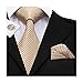 Hi-Tie Mens Beige Gold Plaid Silk Tie Hanky Cufflinks set