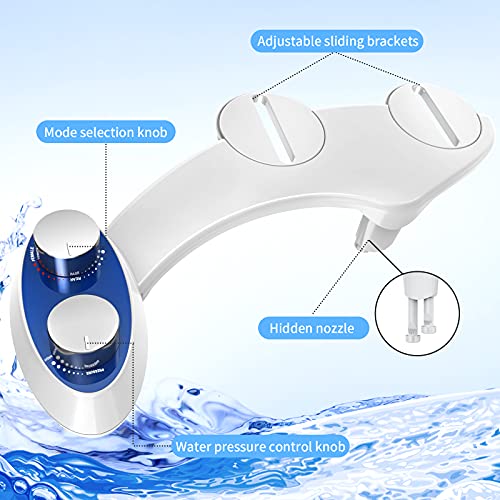Bidet Attachment, Fresh Water Spray - BLUE STONE Non-Electric Mechanical Self Cleaning Dual Nozzle for Toilet Attachment, Cold Water Bidet Toilet Seat