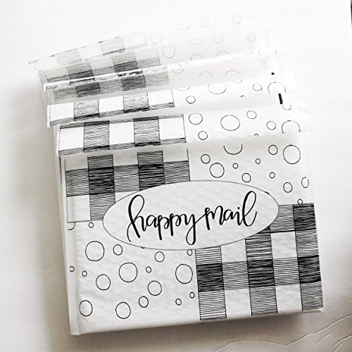 5 Pack White Poly bubble mailer decorative happy mail 9 x 11