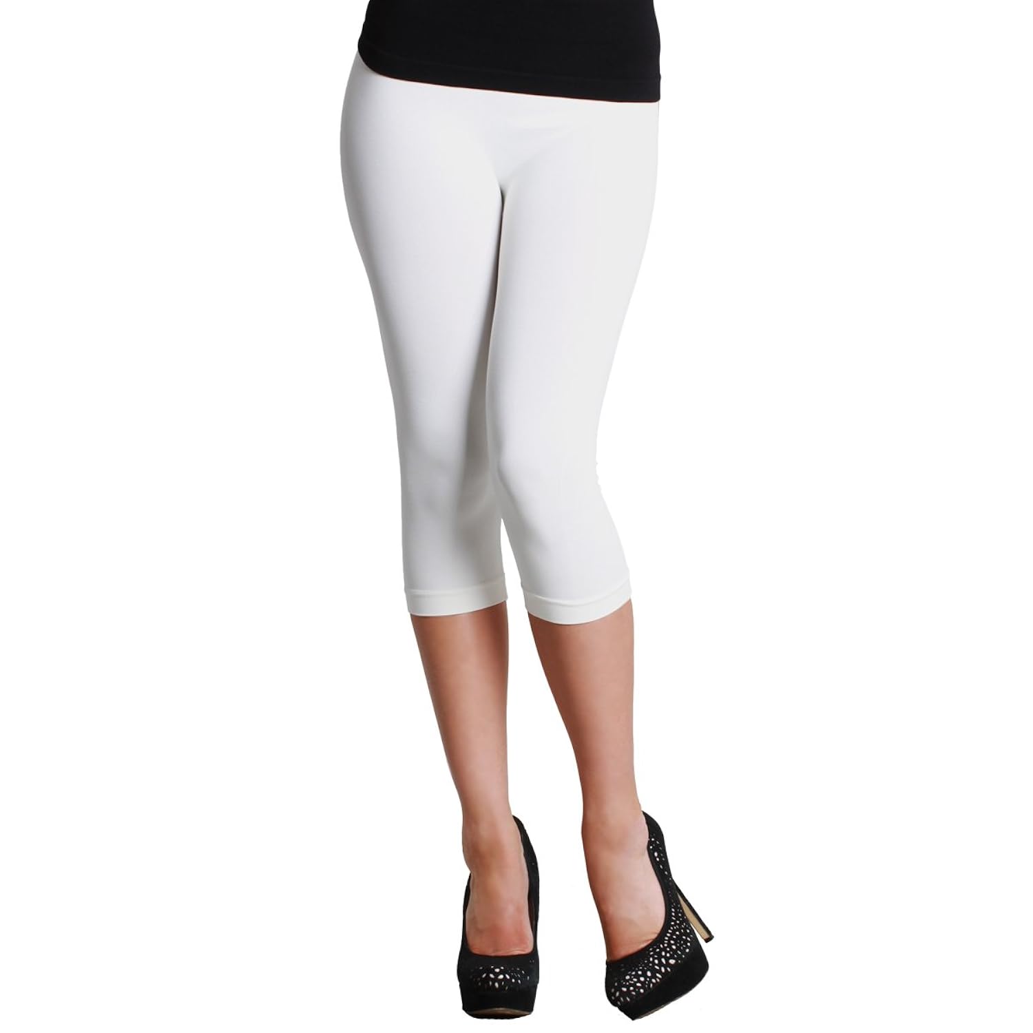 btc women's cotton 3/4th capri (btc-co-001, black and white)
