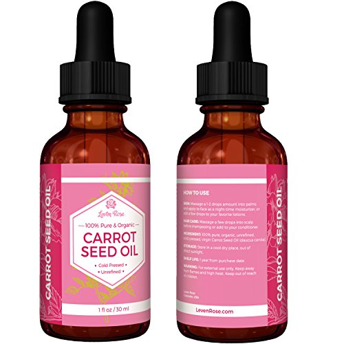 Carrot Seed Oil by Leven Rose - 100% Pure Organic Unrefined Cold Pressed Moisturizer for Hair Skin and Nails - 1 oz