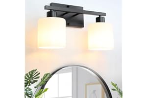 CANMEIJIA 2-Light Bathroom Vanity Light Fixtures, Matte Black Vanity Wall Scones Lighting for Bedroom Living Room, Modern Vanity Lights with Milky White Glass Shades, E26 Socket, Bulbs Not Included
