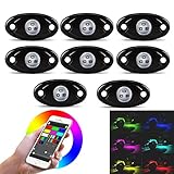 Wayrank LED Rock Light Kits with 8 Pods Lights for Car Jeep Off Road Truck ATV SUV Boat Underbody Glow Trail Rig Lamp Waterproof RGB
