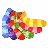 Gilbin Kids Super Soft Fuzzy Anti Grip Socks, Striped, 6 Pair (2-3)