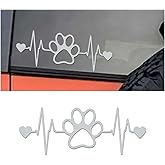 Dog Paw Heartbeat Sticker Decal, Vinyl Waterproof Sticker Decal, Cute Bumper Sticker Universal for Car Truck Van Wall Cup Tumbler Laptop (White)