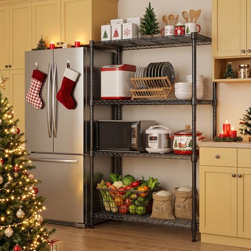 M MZG Heavy Duty 4 Tier Metal Shelving Unit, Up to 636 kg, Adjustable Shelves for Garage, Workshop and Warehouse, Studio, Black, 40 x 115 x 151 cm